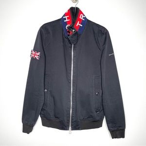 TRENCH London Mens Zip Up Bomber Jacket 100% Cotton In Black Size L
